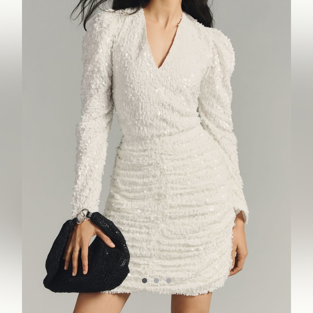 White Silver Sequin Ruched Bodycon Dress